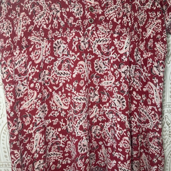 Knox Rose Womens Size XL Red Paisley Floral Midi Dress Boho Rayon Soft V Neck - Picture 4 of 9